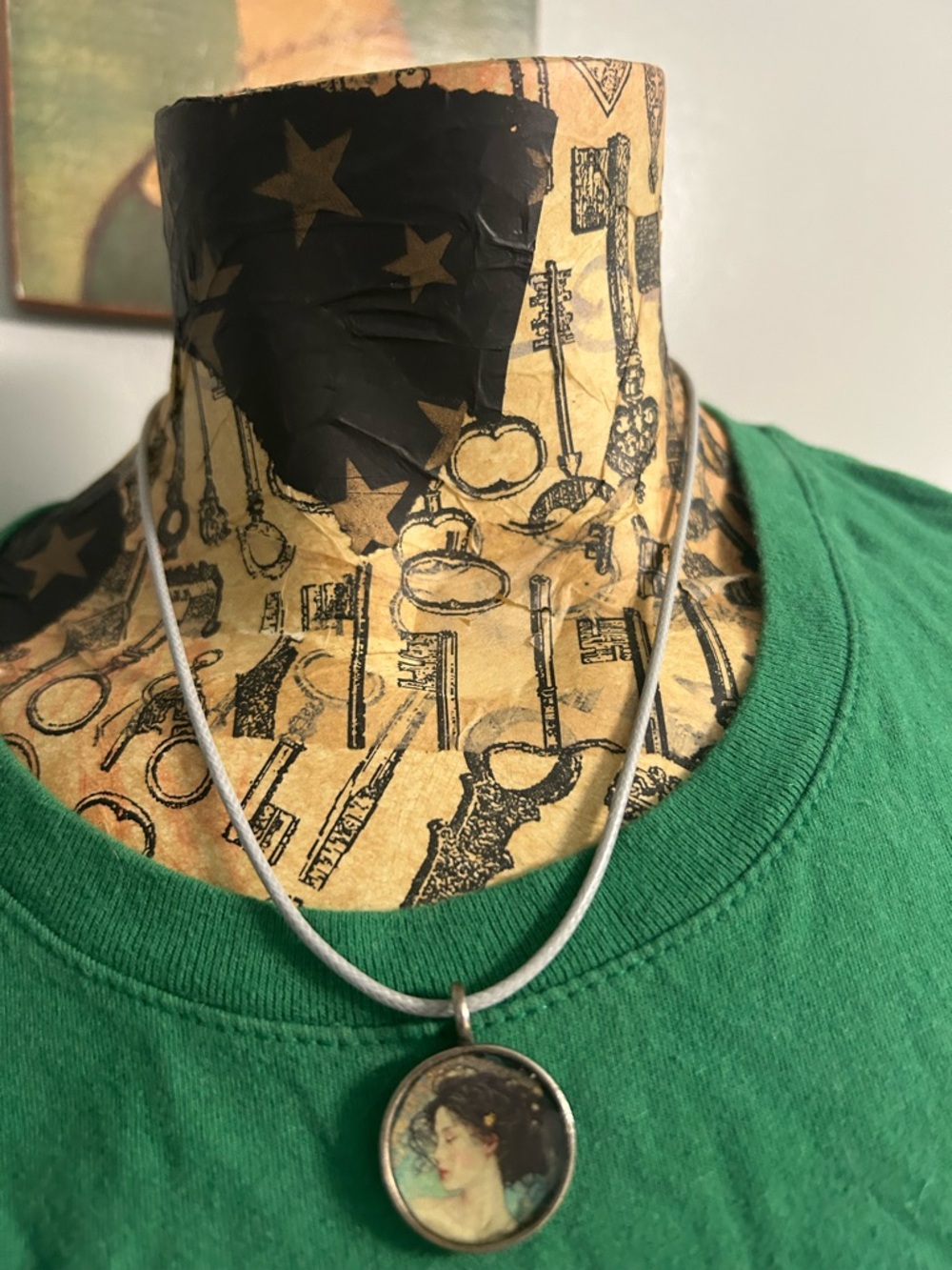 Hand Crafted Portrait Pendant Necklace in Silver and Gray